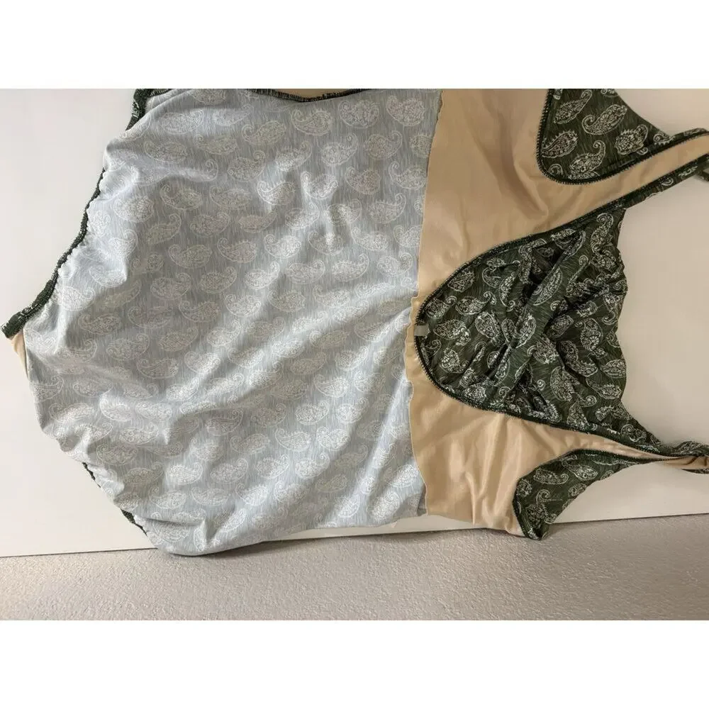Lands' End 18W Swimsuit One Piece Underwire Bra Top Green White Paisley Swim